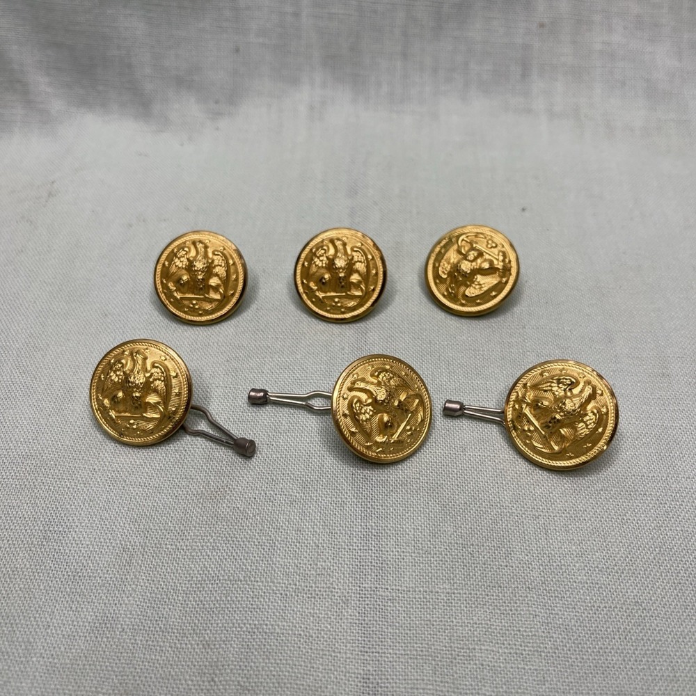 6 Vtg US Navy Eagle Waterbury Button Co 7/8 Inch Officer Coat Gold Tone Set
